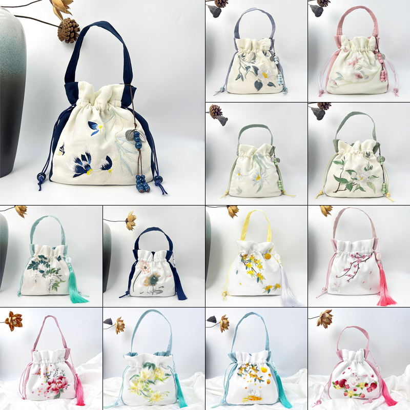 Chinese Style Small Bag Literary Vintage Flower Embroidery Hanfu Handbag Ancient Messenger Shoulder Bag Drawstring Purse b7d3c