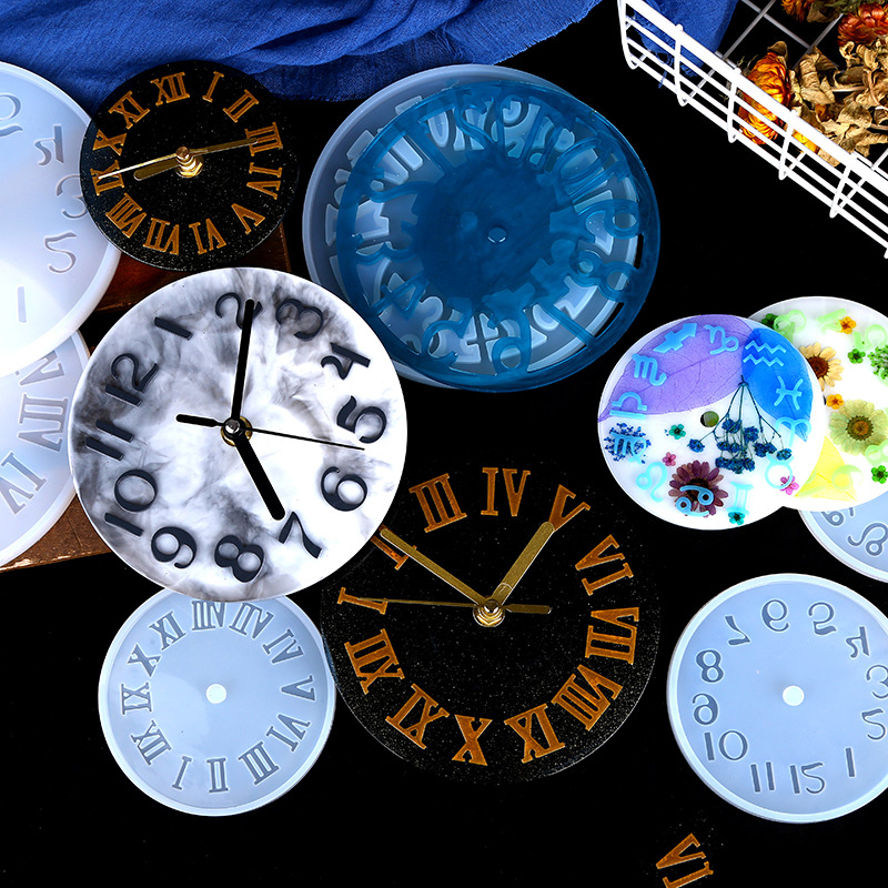 Clock Resin Crystal Drop Glue Mold DIY Handmade Twelve Zodiac Arabic Numeral Clock Mirror Silicone Mold Home Decoration Storage