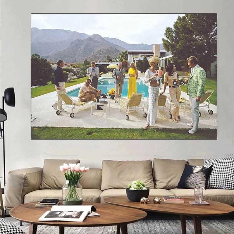 Slim Aarons canvas painting pool charm 1970s posters and printed wall art pictures living room decoration W241109