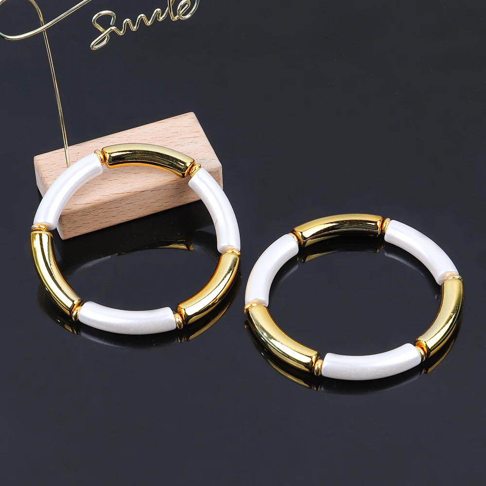 Gold Fishsheep Color Vintage ddmysmile Bamboo Stretchy Bracelets For Women Elastic Resin Tube Beads Cuff Bracelet Bangle Female Jewelry Smile