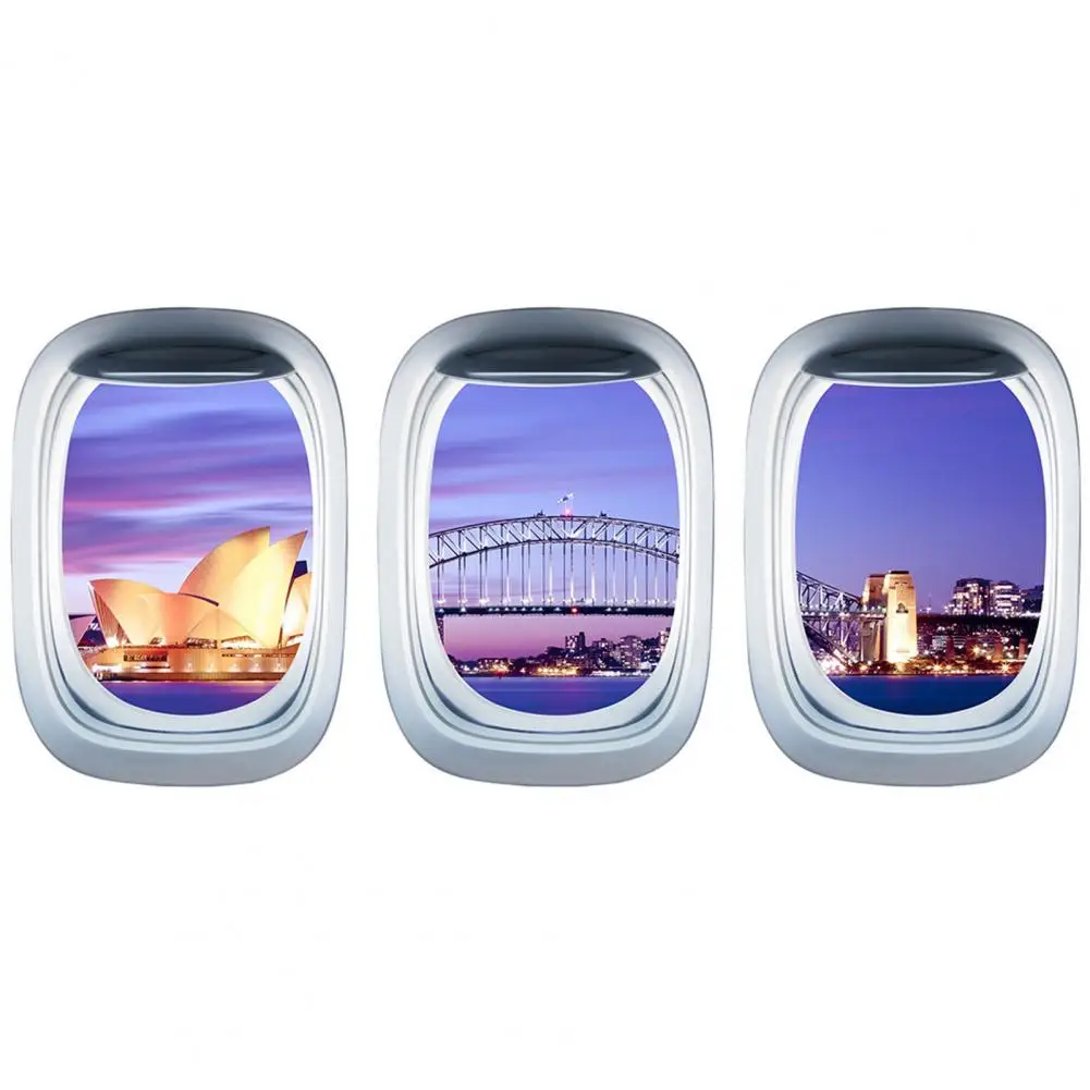 Airplane Window Decal 3Pcs/Set Useful Removable Window View Landscape Wall Decor Airplane Wall Stickers for Classroom