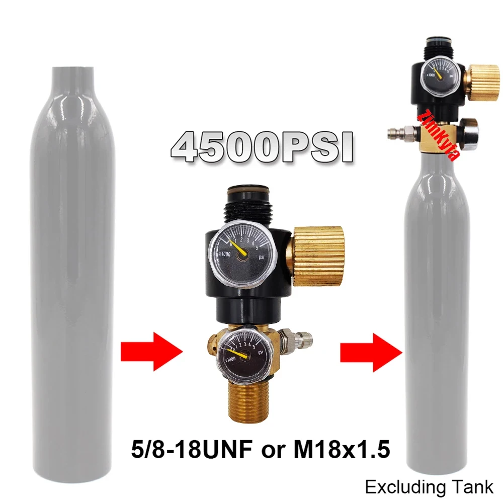 Air Tank Bottle HPA Regulator Valve for Air soft,M18x1.5,5/8-18UNF,G1/2-14 Output HP 200bar 3000Psi,Pressure Gauge,Refill Nipple