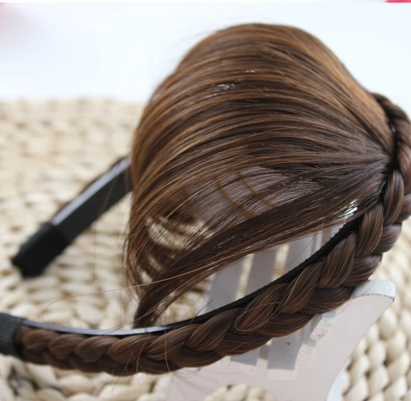 Bangs Synthetic Hair Fake Neat Fringe Bands With Double Row Braids Headband Heat Resistant Bangs In Hair Extensions ddmysmile Hairpieces Smile