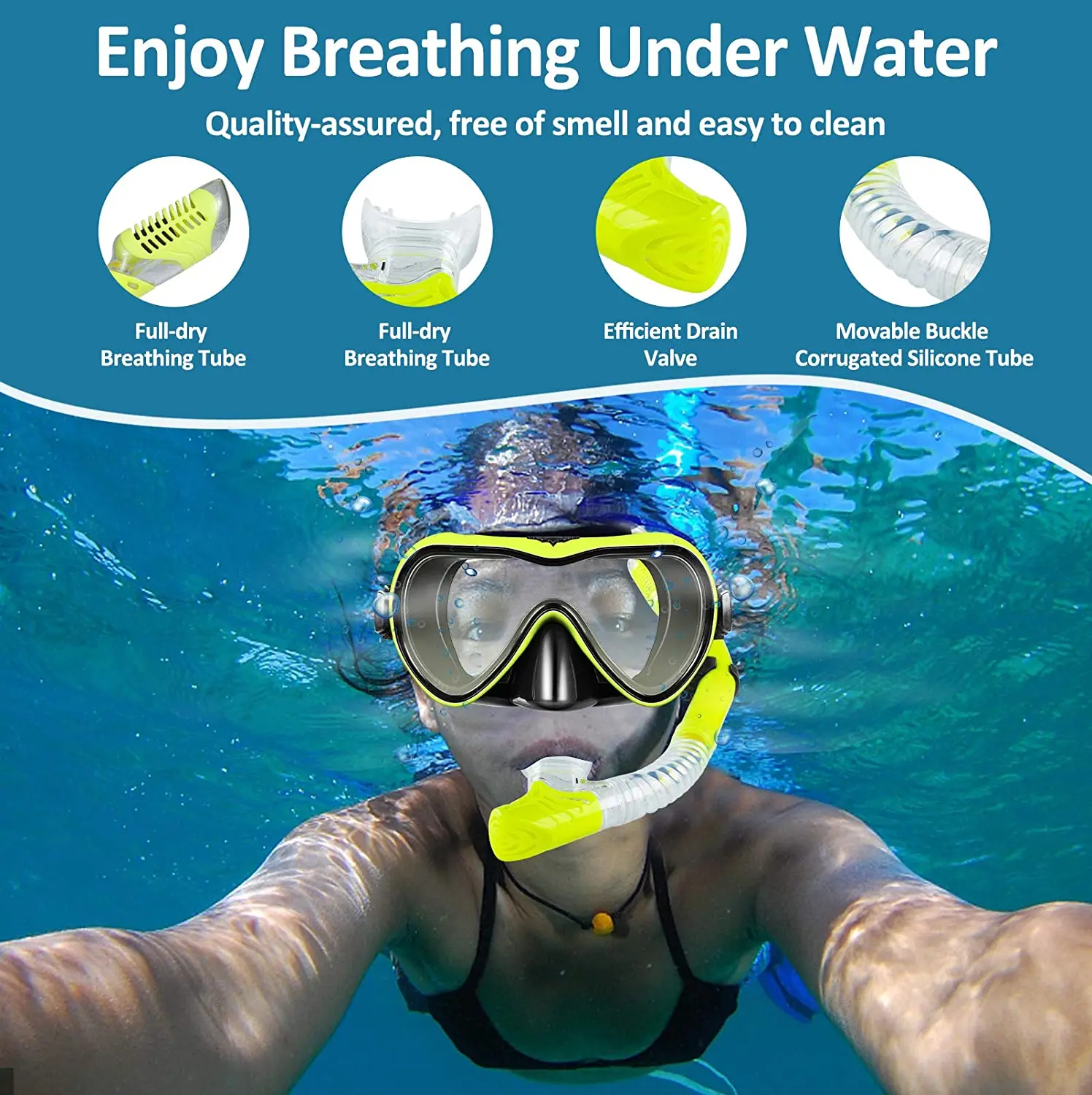 Adults, Dive Set Snorkel Masks and Snorkel for Man Women, Easy-Breath Snorkeling Gear with Anti-Fog Tempered Glass for Diving smile Adults, Women,