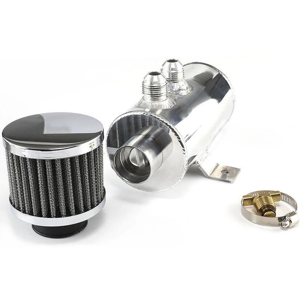 Oil Catch Can Tank with Breather Filter Aluminium 10 AN Round 750ml Brushed Baffled Universal Separator Bracket HS03