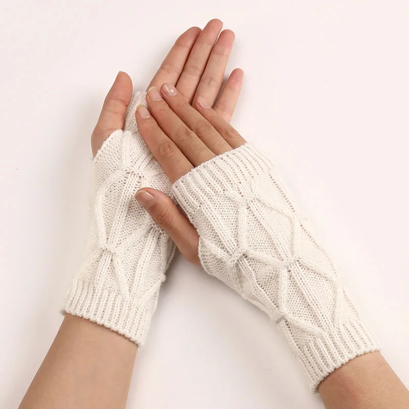 Half Warm 2023 Winter Finger Gloves For Women Thickened Rhomboid Knitted Gloves Outdoor ddmysmile Windproof Cycling Casual Soft Mittens Smile