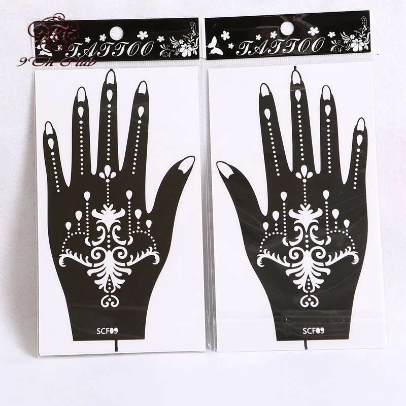 Pair Henna 1 (2Pcs) Hand Tattoo Stencil,Flower Glitter Airbrush Mehndi Henna Tattoo Stencils Templates For Body Paint 20*11Cm ddmysmile Smile () 20*11