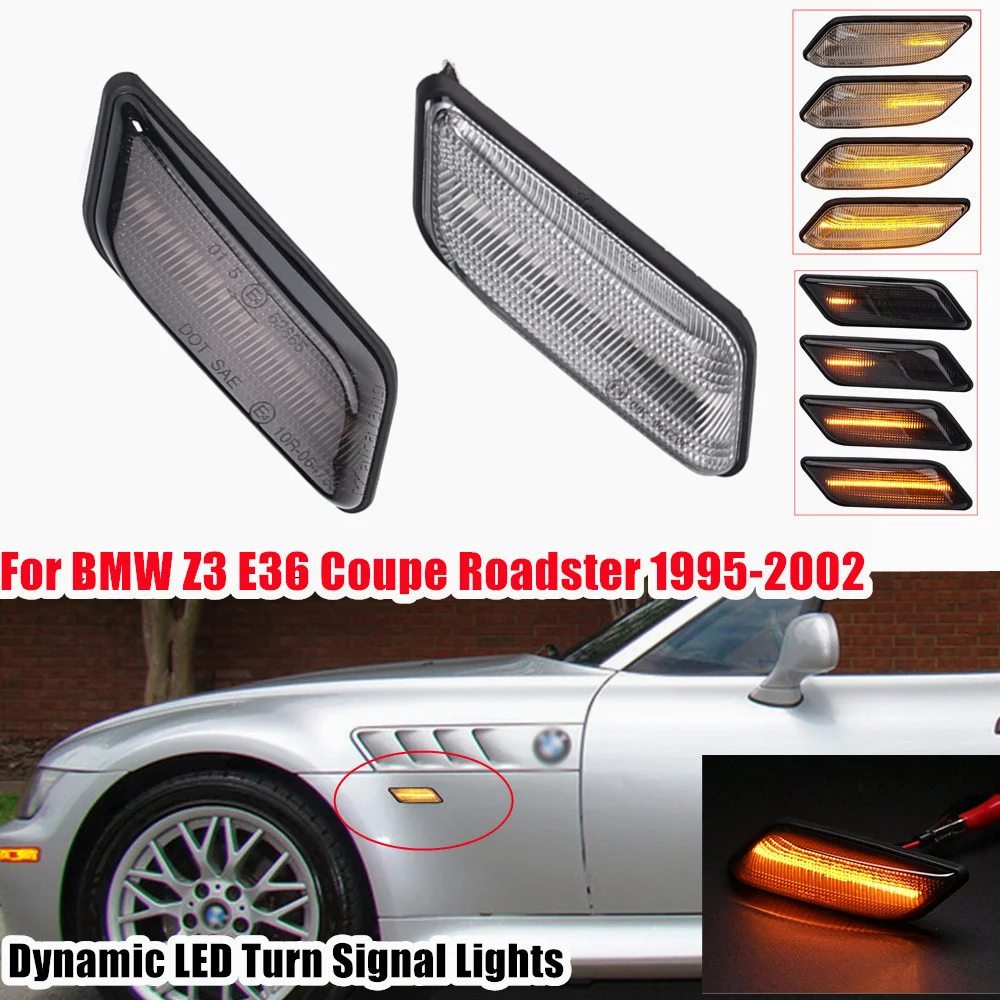 2PCS For BMW Z3 E36 Coupe Roadster 1995-2002 Dynamic LED Side Marker Lamp Turn Signal Light 63132493613