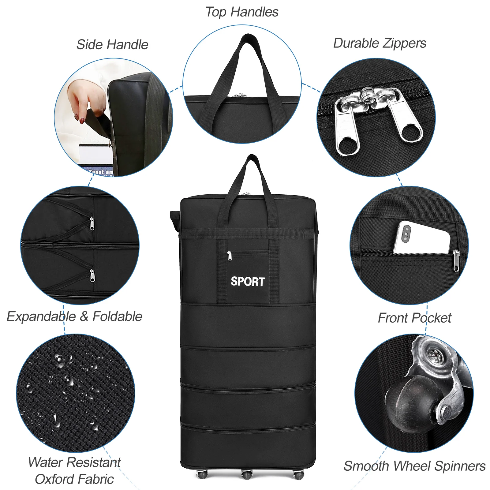 Lage Expandable Large Suitcase Capacity Trolley Rolling Travel Duffel Suitcase Bag ddmysmile With Universal Wheel For Travel Business Smile