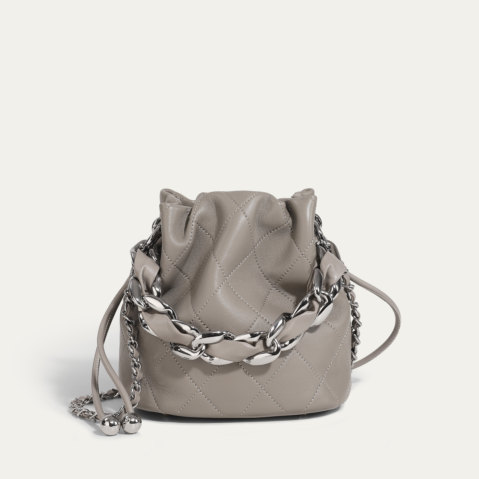 Genuine Leather Quilted Drawstring Bucket Bag Women With Chain Strap Crossbody Handbag For Daily Use And Commuting No Zipper Style BagVoyage