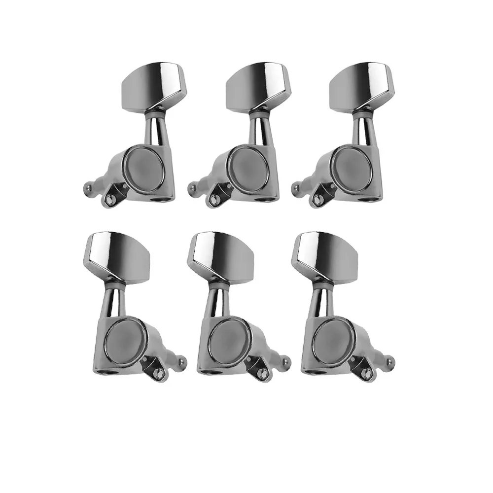 FLEOR 6PCS 3L3R Guitar Tuning Pegs Keys Machine Heads Full Closed Type Tuners for Electric Acoustic Guitar, Silver/Black Choose