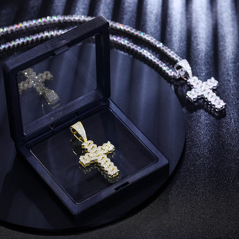 Men Women Hip Hop Cross Pendant Necklace With D VVS Moissanite Iced Out Bling 925 Sterling Silver Necklaces Hip Hop Jewelry Gift
