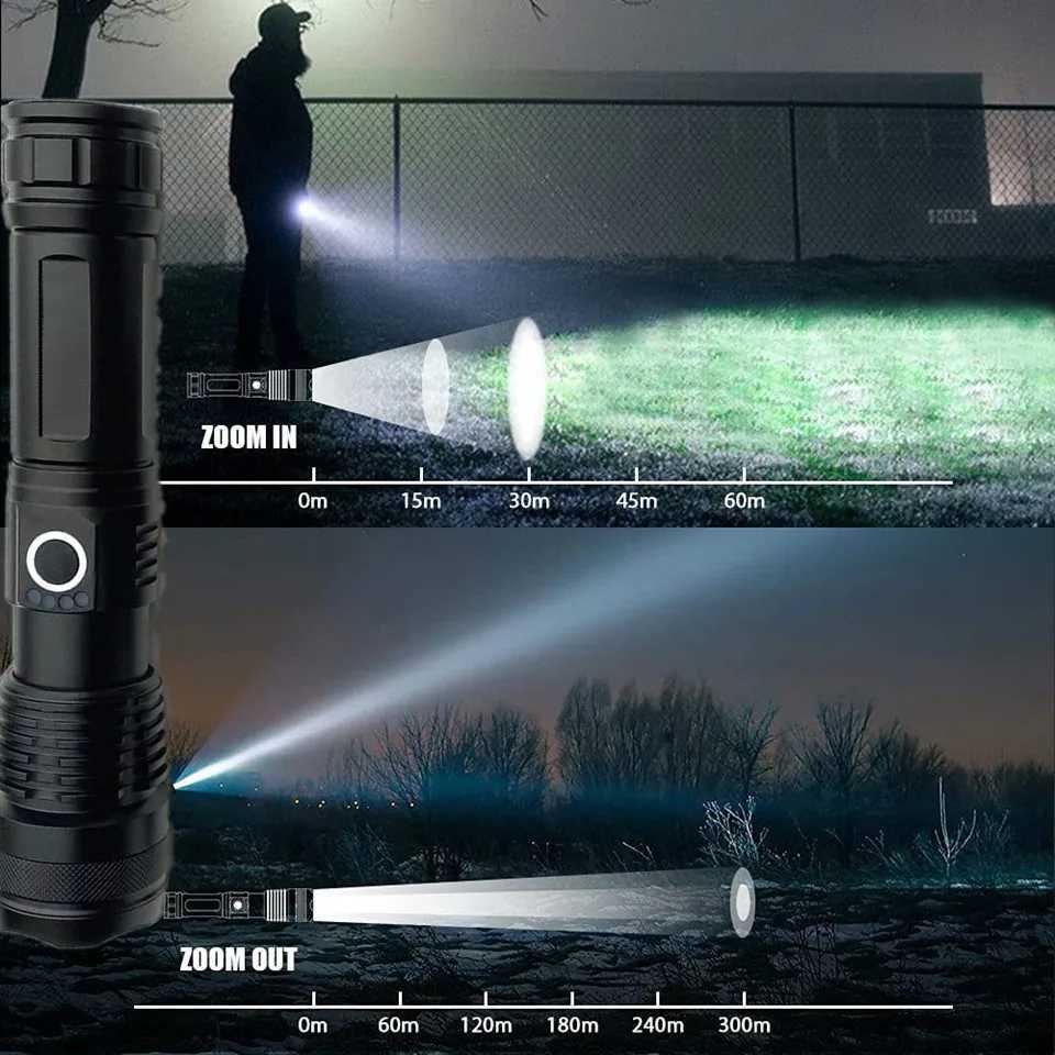 Flashlight xhp70 is the most powerful LED charging light with USB Zoom 18650 battery and 26650 torch for optimal camping outdoor and emergency use X24