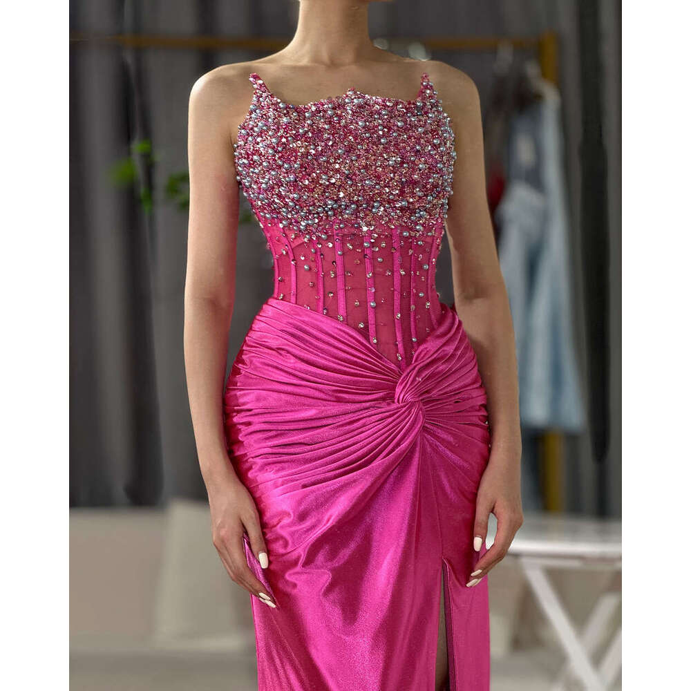 Serene Hill Arabic Fuia Strapless Side Split Beaded Mermaid Dubai Evening Gown For Women S Party LA