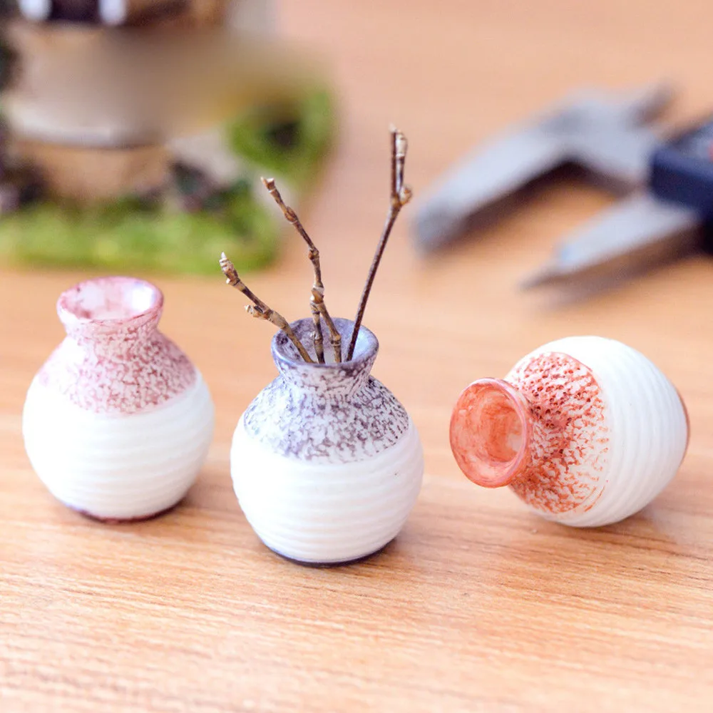 1Pc Resin Miniature Small Mouth Vase DIY Craft Accessory Home Garden Decoration