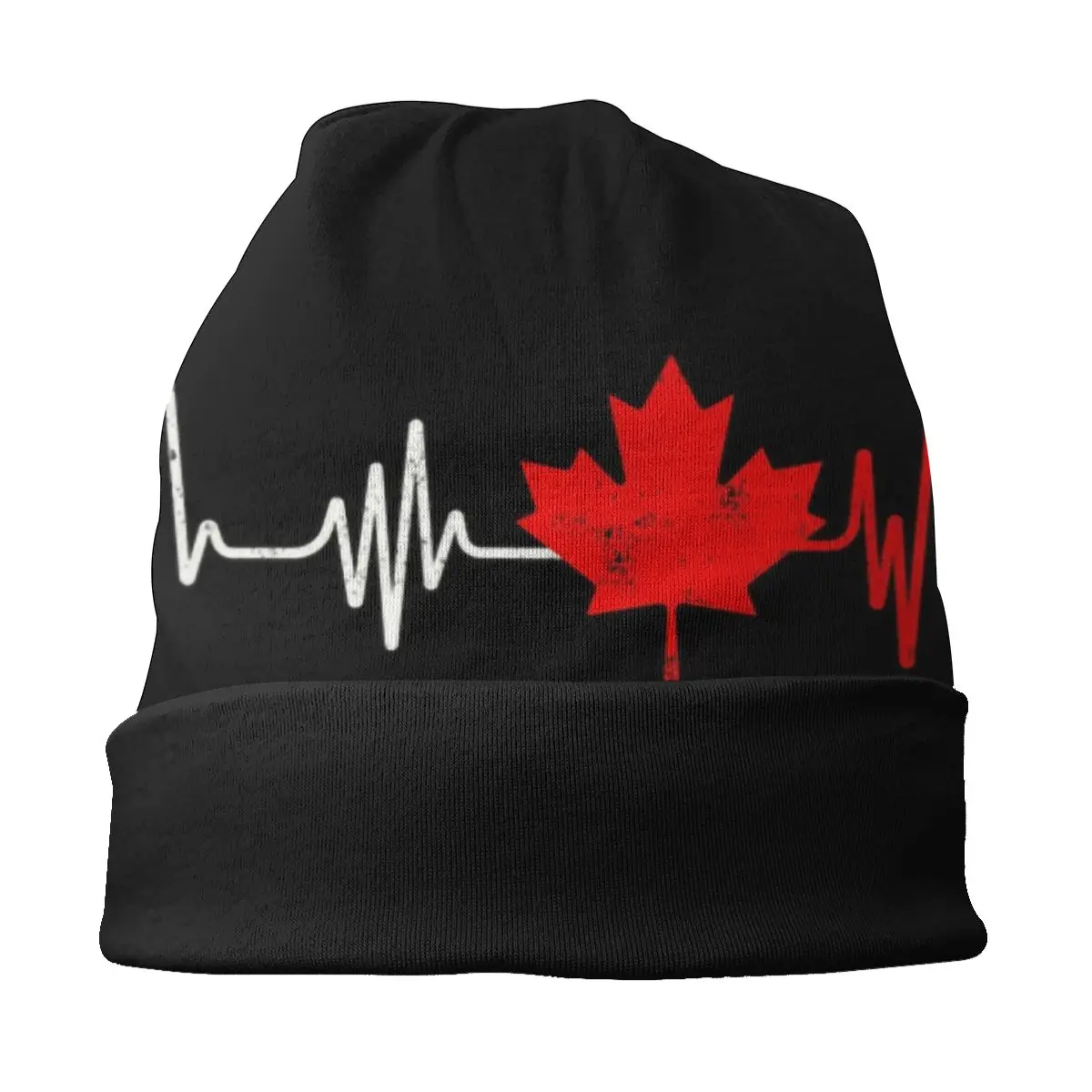 Canada Flag Heartbeat Maple Leaf Beanies Cap Unisex Hip Hop Winter Warm Knitting Hat Adult Canadian Pride Canada Day Bonnet Hats