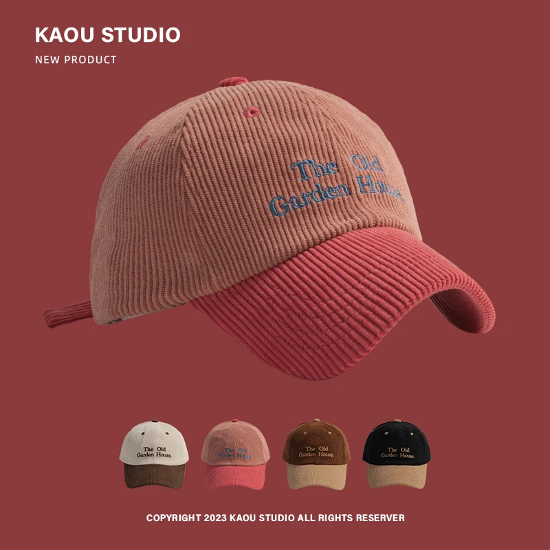 Embroidery Korean Contrasting Letter Color Women's Hats Autumn And Winter Warm Versatile Retro ddmysmile Corduroy Baseball Caps For Men Smile