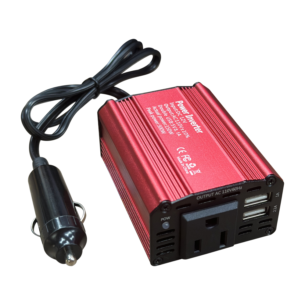 Car Inverter 300W (peak) DC 12V to AC 110V Dual USB Fast Charging Modified Sine Wave US Socket for Outdoor Emergency Electricity