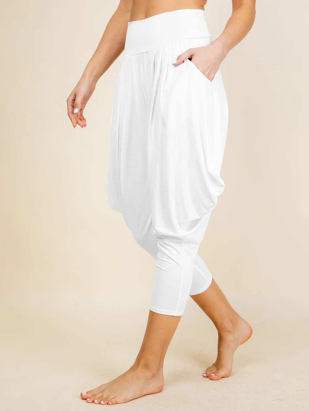 Color Solid Women Sport ddmysmile Wide Waist Pleated Draped Lantern Pants Elastic High Waist Casual Pants Smile