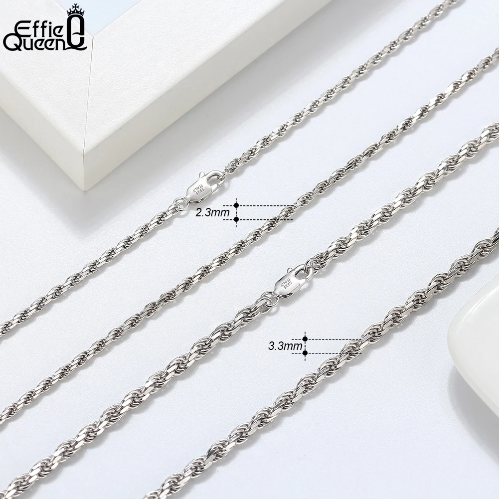 Genuine Effie Queen Sterling Sier Italian Dia-Cut Rope Chain Necklace for Women Men Gold Twist Chain Jewelry SC29 smile