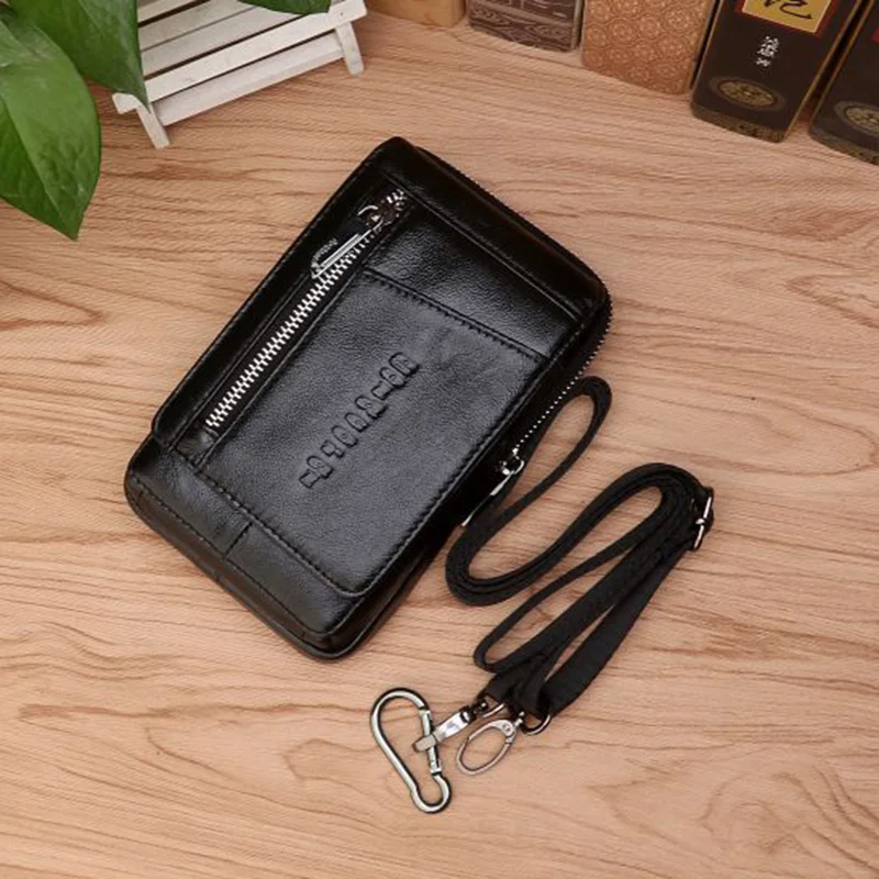 Genuine Quality Leather High Men Hip Bum Belt Purse Fanny Pack Pouch Mini Cell Mobile Phone Pocket Cigarette Case Hook Waist Bag smile