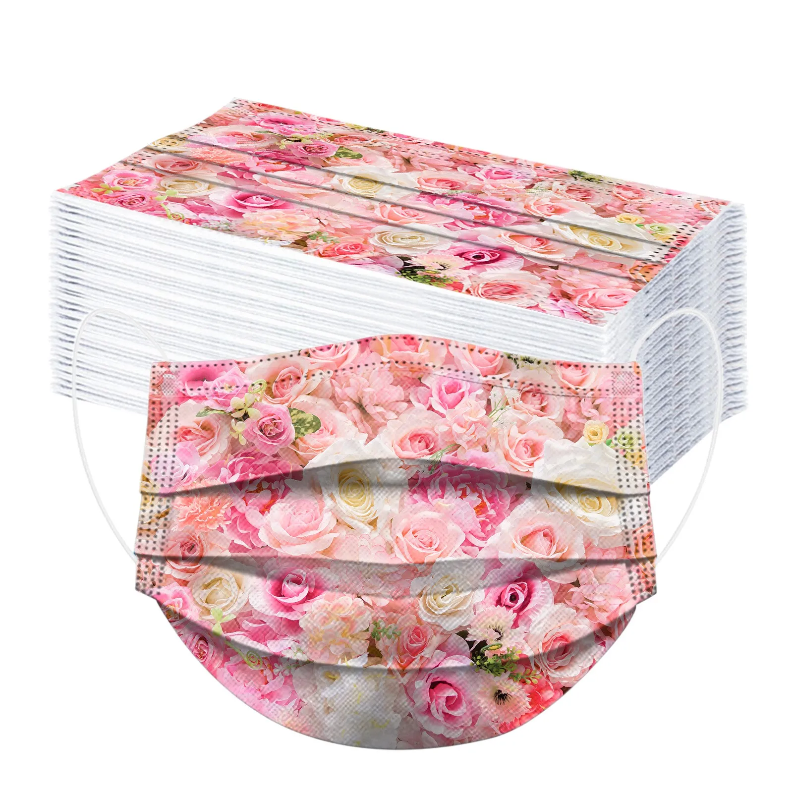 Flowers Disposable 50pcs Adults Mask 3ply Floral Print Mask Mascarillas Spring Mouth Cover Masque Halloween Cosplay Mascherine smile