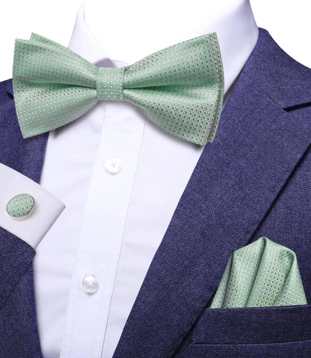 Sage Hi-Tie Green Jacquard Bowties for Men Silk Butterfly Tie Bow Tie Hanky Cufflinks Wedding Party Gift Bowtie Wholesale smile