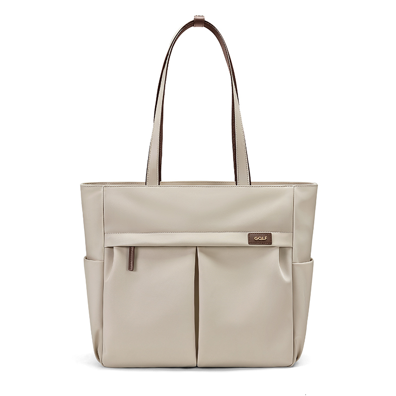Women Work With Laptop Compartment Pockets Elegant Tote Zipper Khaki Female Shoulder Bag Functional Trend Nylon Zipper Style BagVoyage