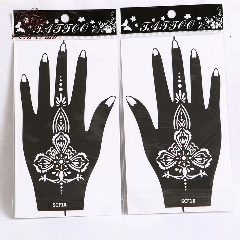 Pair Henna 1 (2Pcs) Hand Tattoo Stencil,Flower Glitter Airbrush Mehndi Henna Tattoo Stencils Templates For Body Paint 20*11Cm ddmysmile Smile () 20*11