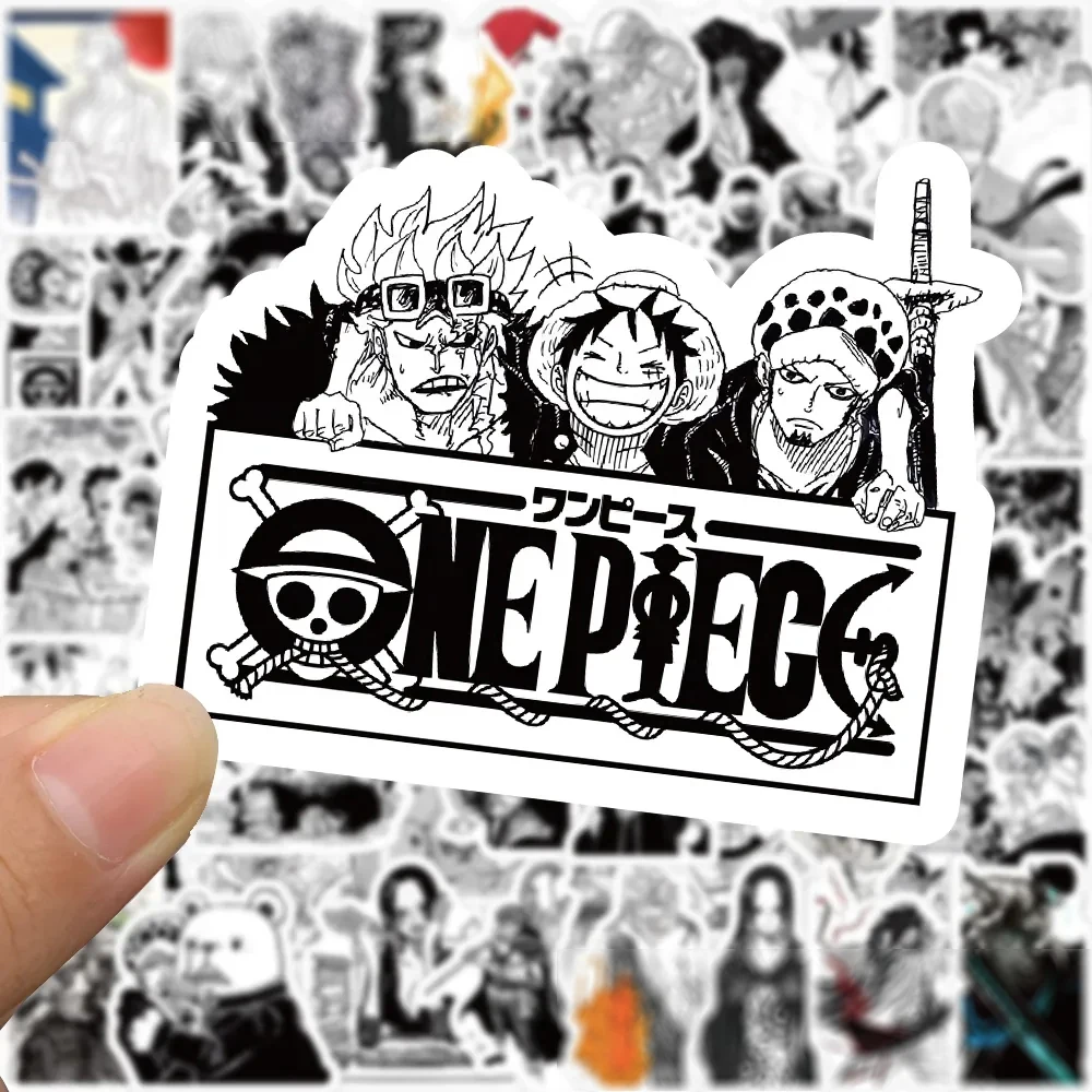 10/30/50/100pcs Black and White ONE PIECE Stickers Anime Decals Toys DIY Skateboard Car Laptop Waterproof Cool Kids Sticker Toys