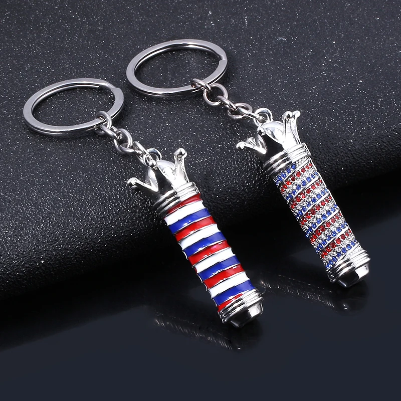 New Hairdresser Keychains Barber Shop 3D Pole Light Pendants Keyring Love Collier Pin Jewelry Car Bag Keyring Men Lady Gift