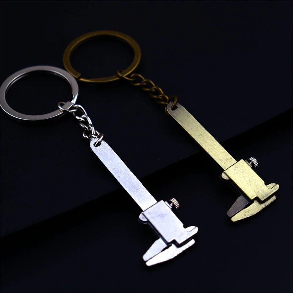 Metal Ruler Mini Portable Vernier Caliper Ruler Key Chain Movable Vernier Caliper Ruler Model Keychain Creative Gift smile