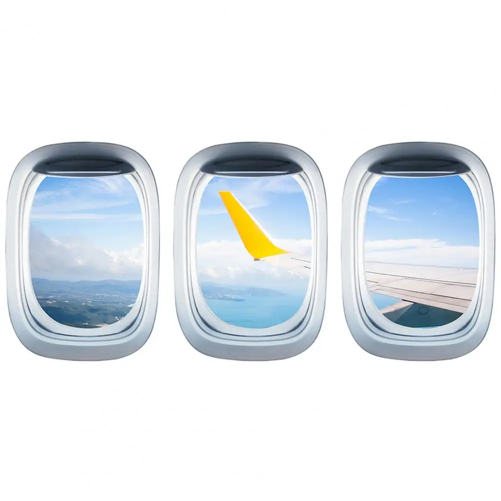 Airplane Window Decal 3Pcs/Set Useful Removable Window View Landscape Wall Decor Airplane Wall Stickers for Classroom