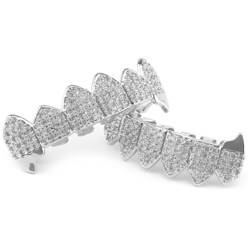Silver Plated Top & Bottom Grillz Mouth Teeth Grills High Quality, Silver-color