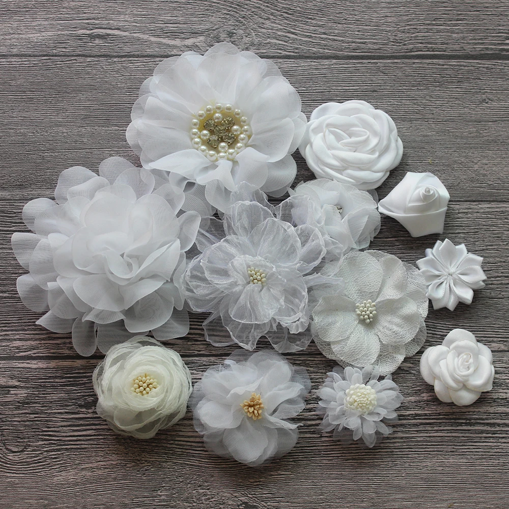 Artificial Flowers Accessory 10Pc/Lot,Vintage For Dresses Apparel,Diy Rosette Fabric Silk ddmysmile Organza Lace Flowers Girl Kid Children Smile
