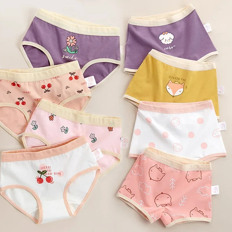 4PCS Girls Cotton Panties Summer Kid Thin Breathable Cartoon Briefs 2y Young Children Underwears Toddler Antibacterial Knickers 240409