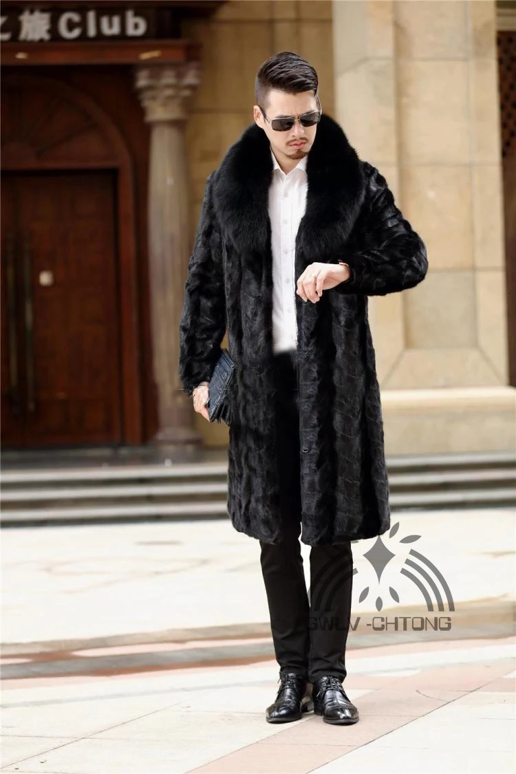 fashion mens truly natural mint fur coat big fox fur collar warm winter jacket outerwear customized in any size 241108