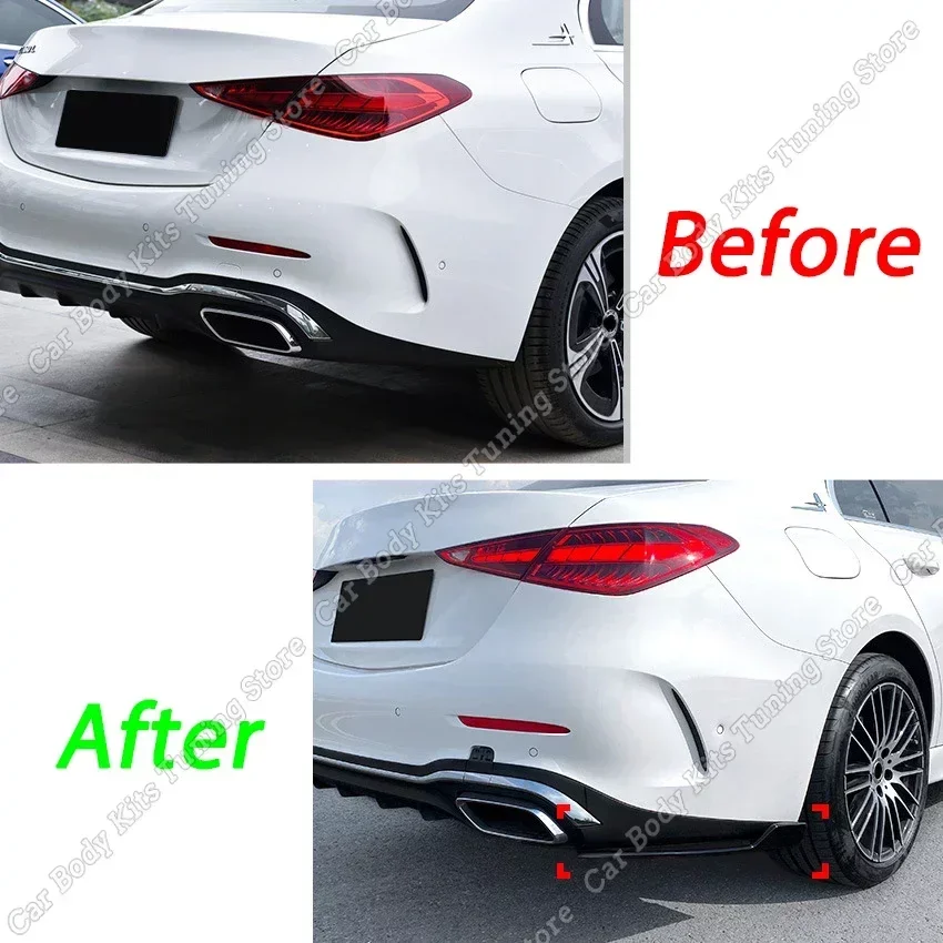 Gloss Black Car Rear Bumper Side Diffuser Splitter Spoiler for Mercedes Benz C Class W206 C200 C260 C300 AMG 2022-2023+
