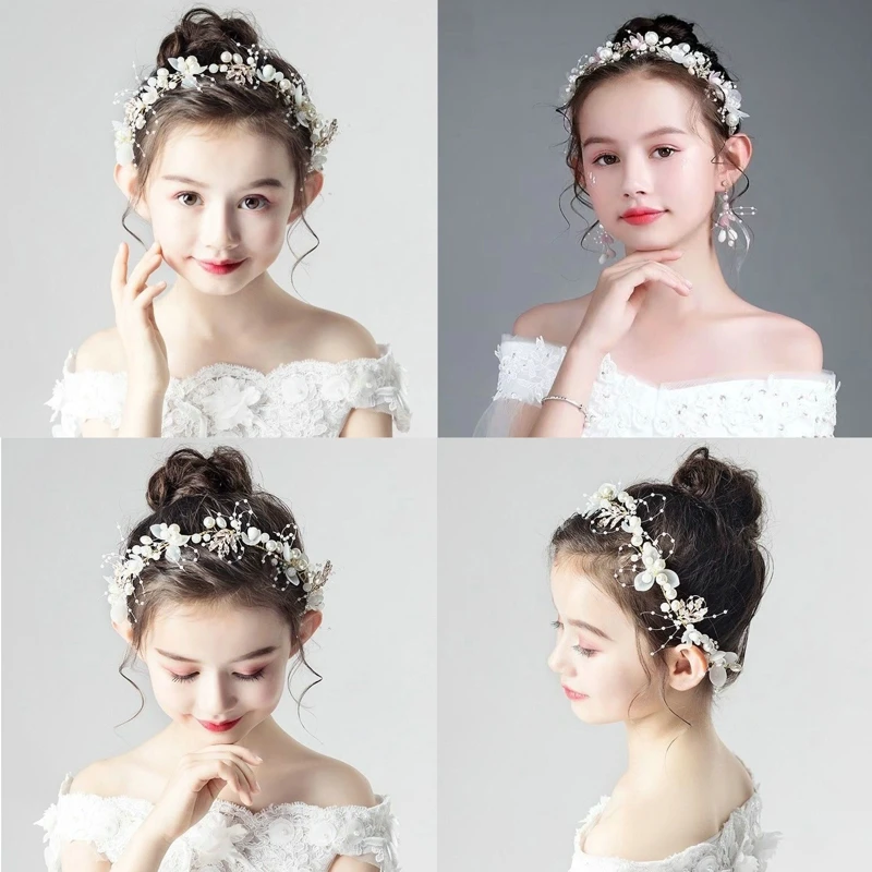 Elegant Bohemian Imitated Pearl Crowns Girls Bridal Wedding Headband Floral Garland Romantic Wreaths Flower Headband Girls Adult