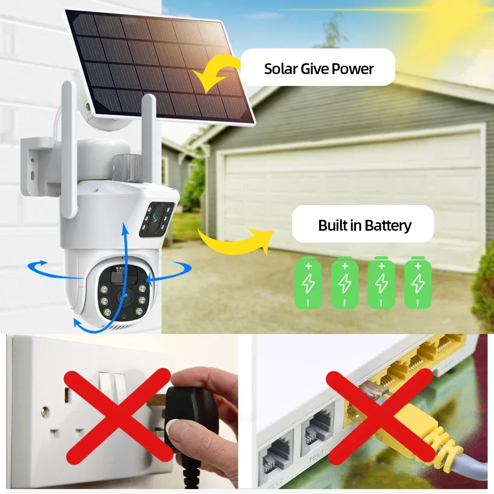 Eseecloud APP Solar 4K 8MP Zoom WIFI Battery Dual Lens PTZ Solar Dual Screens Ai PIR Detect Security CCTV IP Surveillance Camera