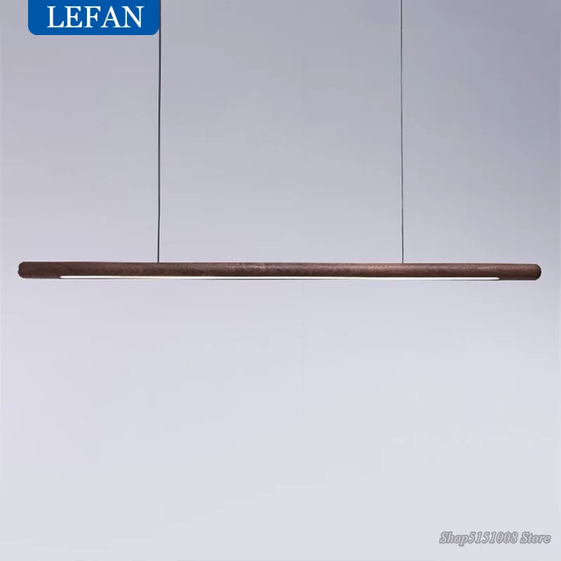 ddmysmile Table Black Walnut Dining Chandelier Simple Strip Wood Hanging Lamps Kitchen Fixture Home Decor Pendant Indoor Lighting Smile