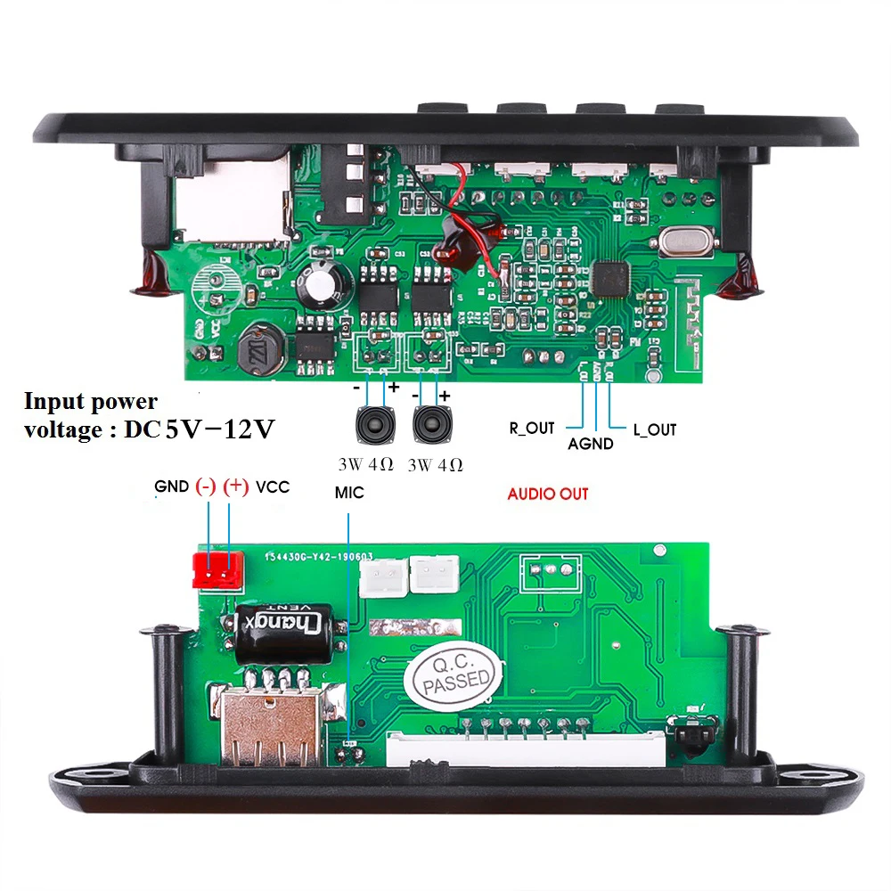 Bluetooth 5.0 MP3 Decoder Board 6W Amplifier Car MP3 Player FM Radio Hand-free Call Recording Module For Remote Music Speaker