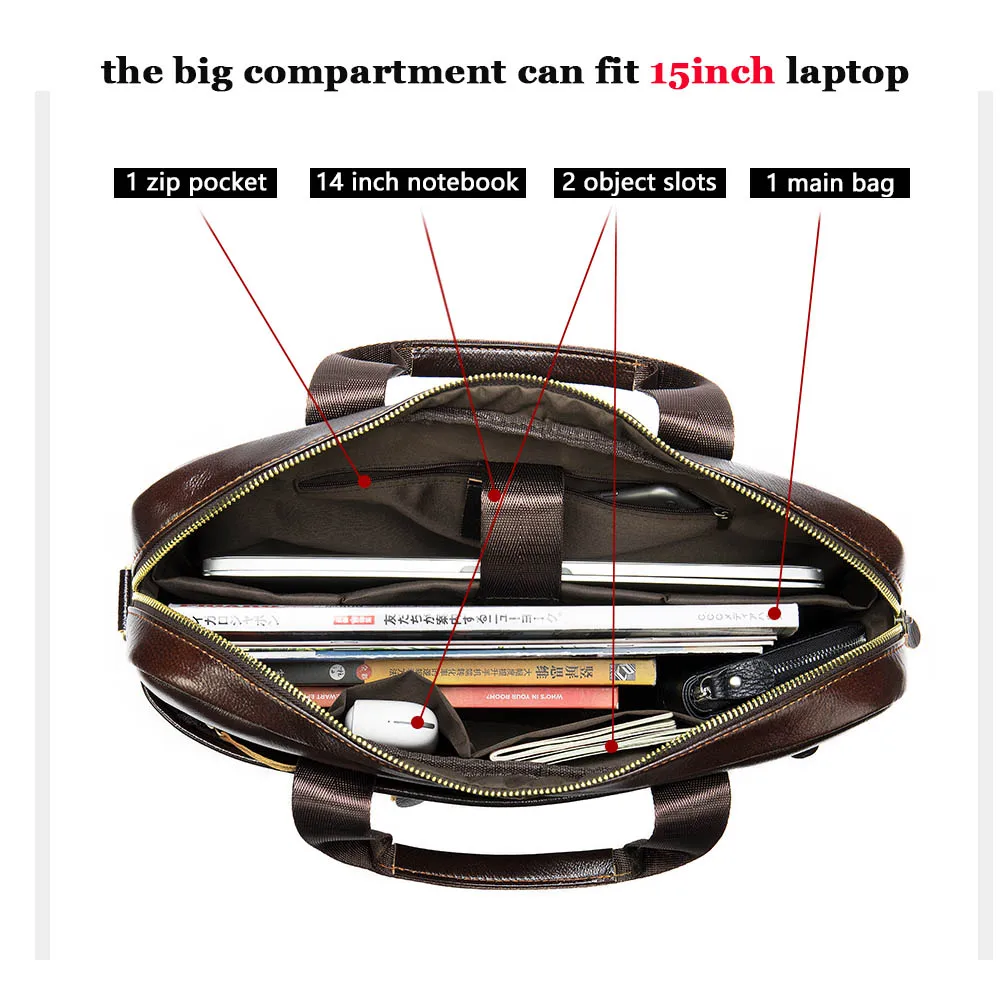 Men's Briefcases Men's WESTAL Bags Genuine Leather Lawyer/Office Bag Laptop Bag Men's Leather Briefcases Bag for Documents smile