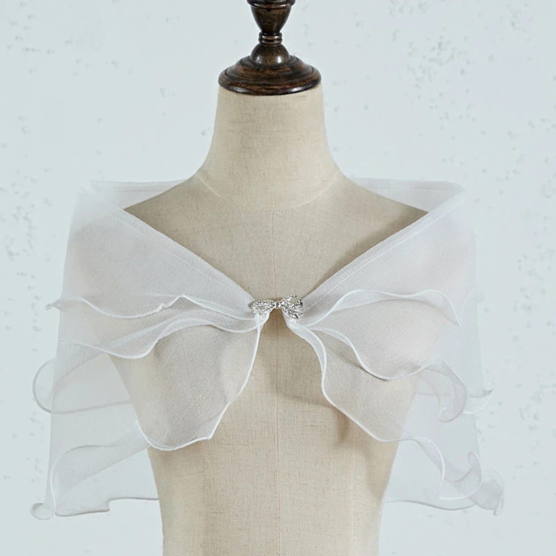 new Women Layered Gauze Shawl Shrug for rhinestone Buckle 2025 Wedding Bolero Cap