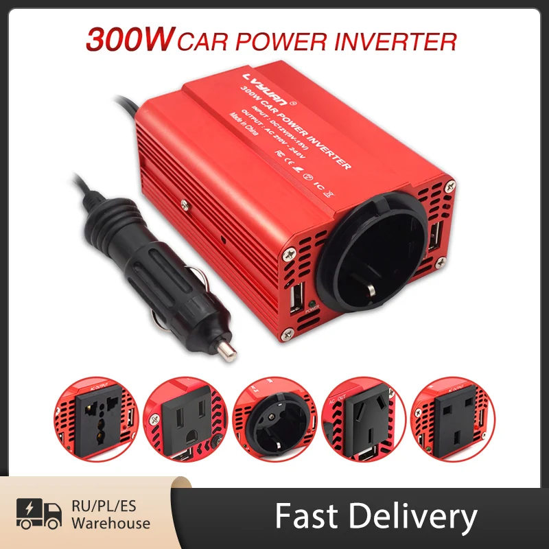 Off-grid 300W MINI Inverter DC 12V To AC 110V 220V 3.1A Dual USB Car Adapter Converter Auto Charger Modified Sine Wave EU Socket