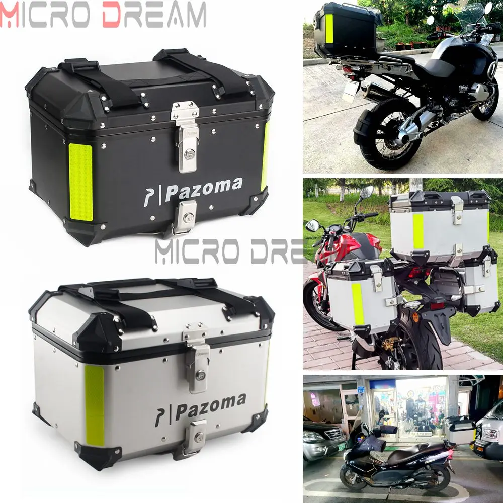 Aluminum 42L Top Case Top Boxes Motorcycle Tail Pannier Trunk Cargo Suitcase Side-Casing for GSXR GSX SV Supersport Black Silver