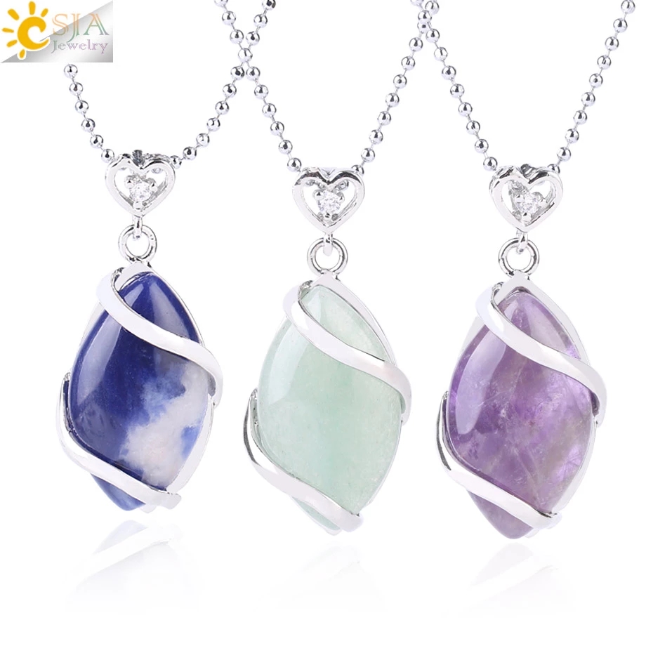 CSJA Natural Stone Quartz Crystal 2025 new Necklace & Pendant for Women Healing Stones Pendants Shape Beads Amethysts Necklaces Men F563