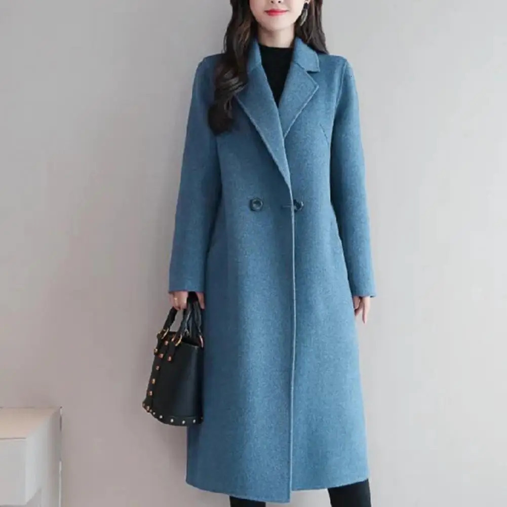 Womens autumn and winter wool coat European and American wool blend long coat casual loose double chest Korean cardigan coat 241108