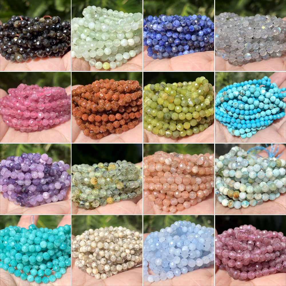 Natural Stone Beads 2 3 4mm Faceted Aquamarine Turquoises Aventurine Jades Beads For Jewelry Making DIY Bracelet Necklace 15''