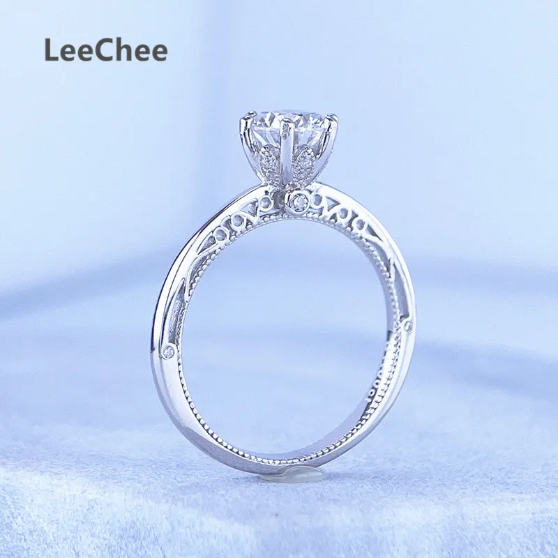 Ring Moissanite 1CT 2CT Lab Dia with Certificate 6.5MM 8MM Fine Jewelry Real Sterling Sier for Women Anniversary Gift smile
